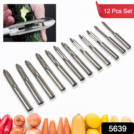 Multi-Purpose Stainless Steel Peeler With Handle For Vegetables, Potato Peeler, Carrot, grated, Suitable for Peeling and shredding Fruit and Vegetables Kitchen Accessories, Piller (12 Pcs Set)