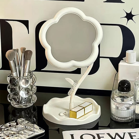 Flower-shaped Makeup Mirror Rotatable Makeup Mirror With Tray Table Vanity