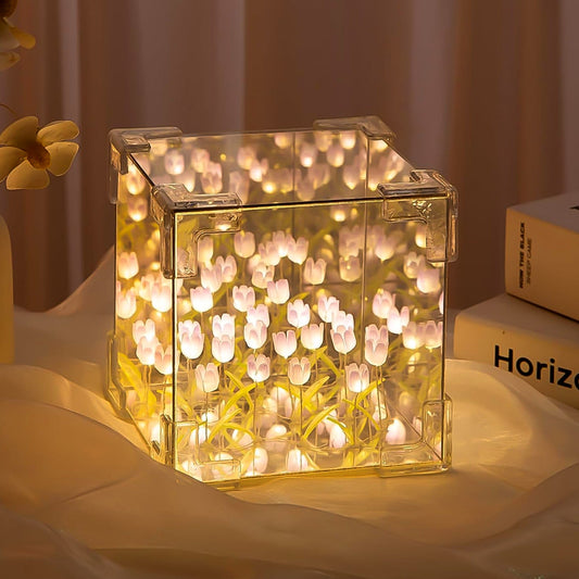 Cube Tulip Night Lamp Led Decorative Nights Lamp For Bedroom (Multicolor 1 Set)