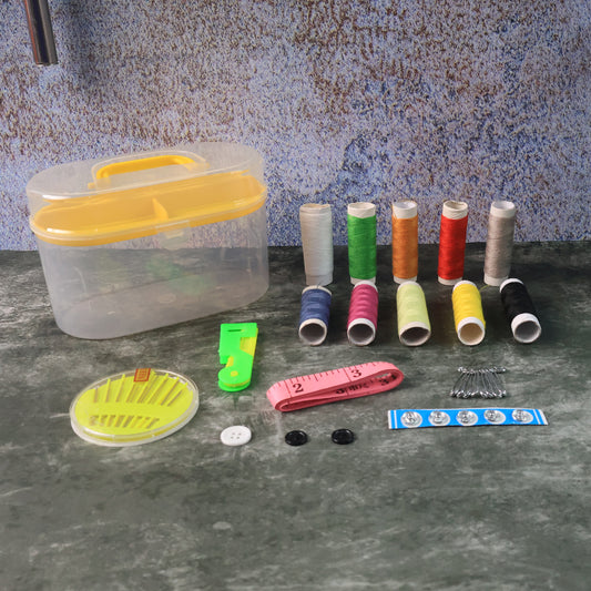6573 Double Layer Small Portable Travel Sewing Kits Box With Color Needle Threads Scissor Pin Hand Work Sewing Box Handwork Sewing Accessories