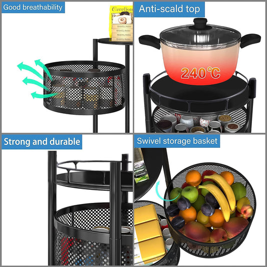 Metal Round High Quality Kitchen Trolley With Wheels (3 Layer 1 Pc)