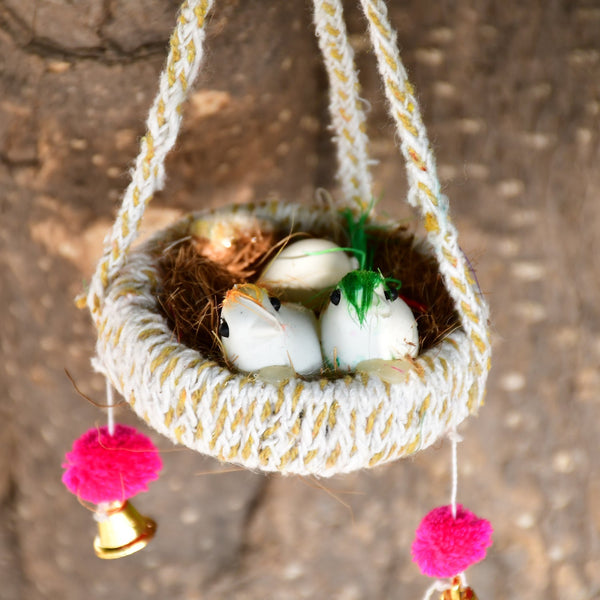 Artificial jute hanging birds nest decorative item