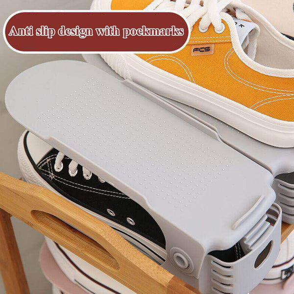 Adjustable shoe slots organizer for neat closet storage.