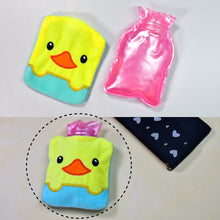 Pain relief hot water bag with yellow duck cover, ideal for kids.