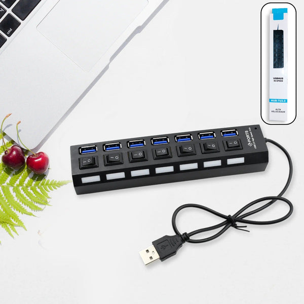 7 port USB hub with on/off switches and LED indicators