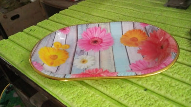 Medium Plastic Flower Printed Design Serving Tray (1 Pc / 31 x 21 CM / Mix Color)