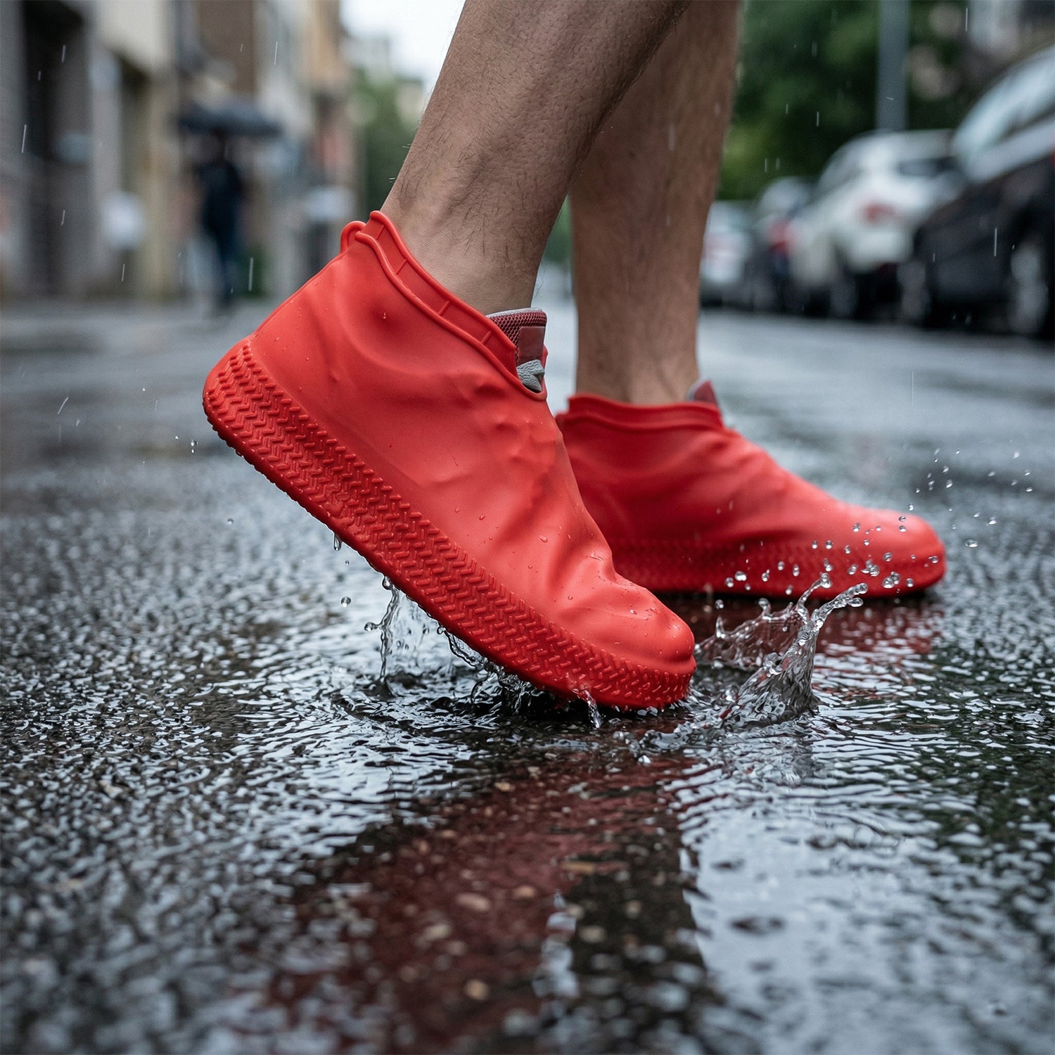 Waterproof Silicone Shoe Cover Red Color (1 Pair Medium Size)