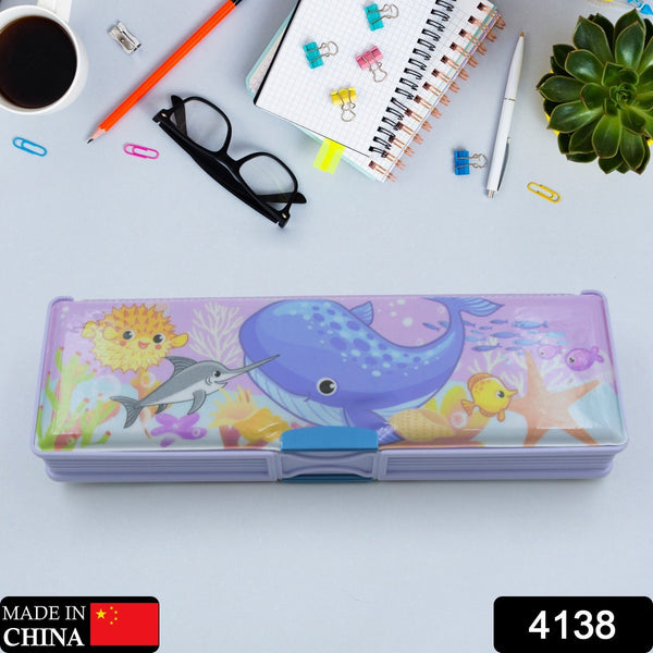 Double deck pencil box with colorful cartoon design