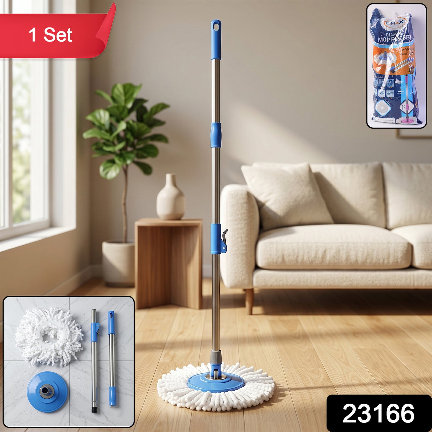 360 Degree Rotating Spin Mop (1 Set)