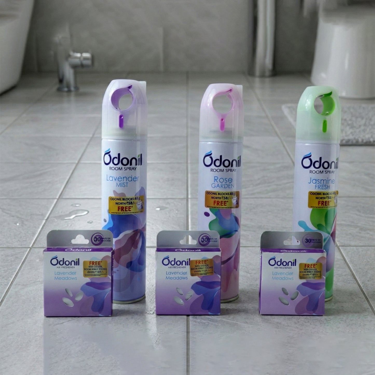Room Spray And Air Freshener Blocks Combo Set (1 Set Mix Fragrance 220 Ml)