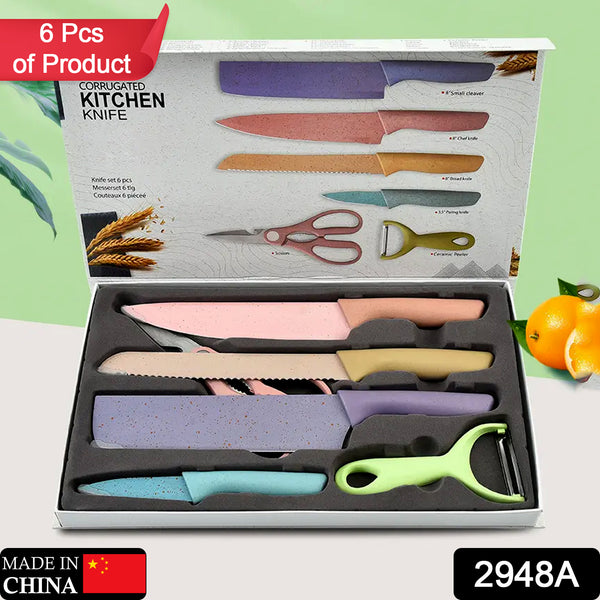 2948a Professional Colorful Kitchen Knives Set Of 6 Pieces Non-stick Blades With High Carbon Stainless Steel Sharp Kitchen Cutting Knives Set For Slicing Paring And Cooking Chef Kitchen Knives Set