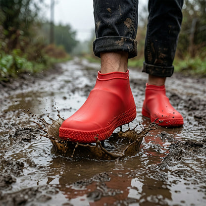 Waterproof Silicone Shoe Cover Red Color (1 Pair Medium Size)