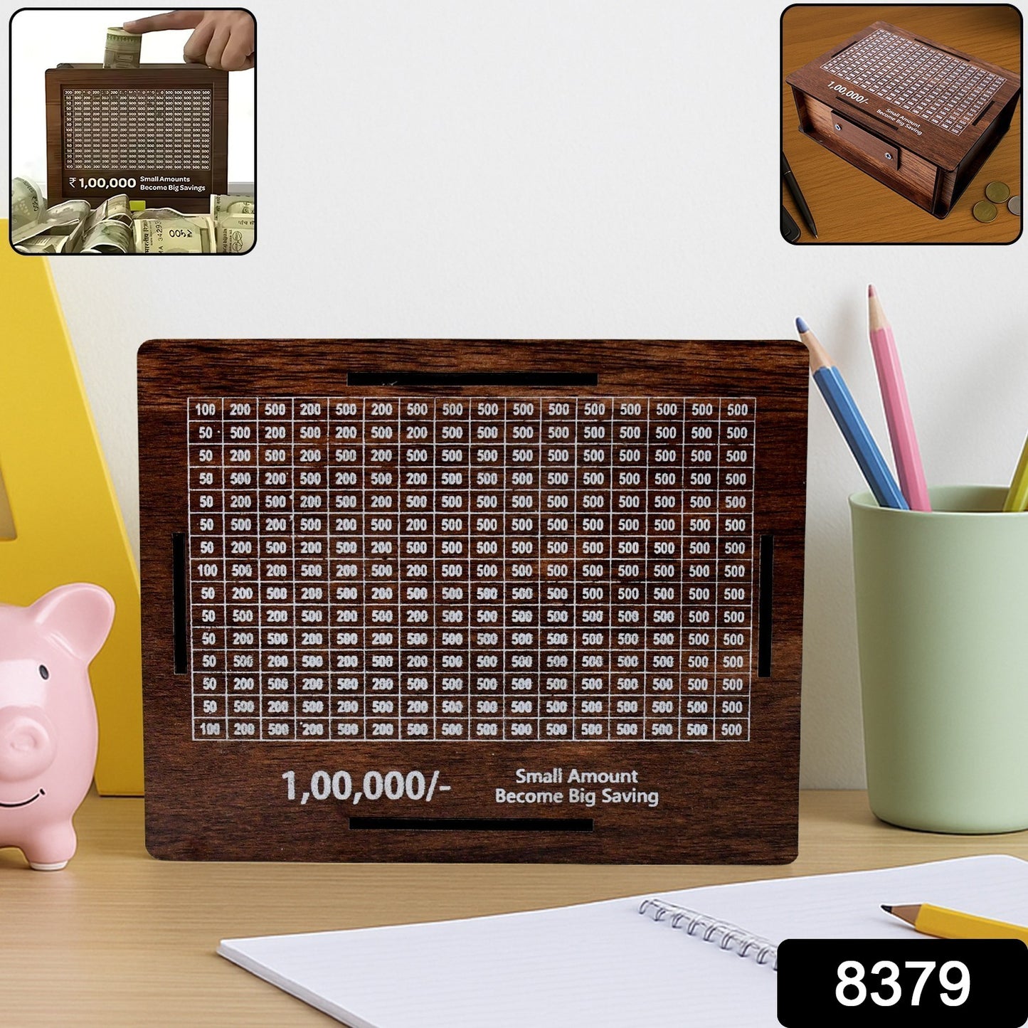 Wooden Money  Piggy Bank Money Box (1 Pc  With Marker Pen)