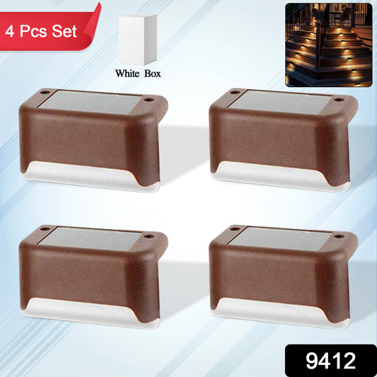 9412 Solar Decorative Lights Waterproof Durable Garden Atmosphere Lights Stair Lights Railing Lights Step Steps Lights For Outdoor Patio Courtyard Stair Step Fence Patio Stairsyard Garden Pathway ( 4 Pc Set)