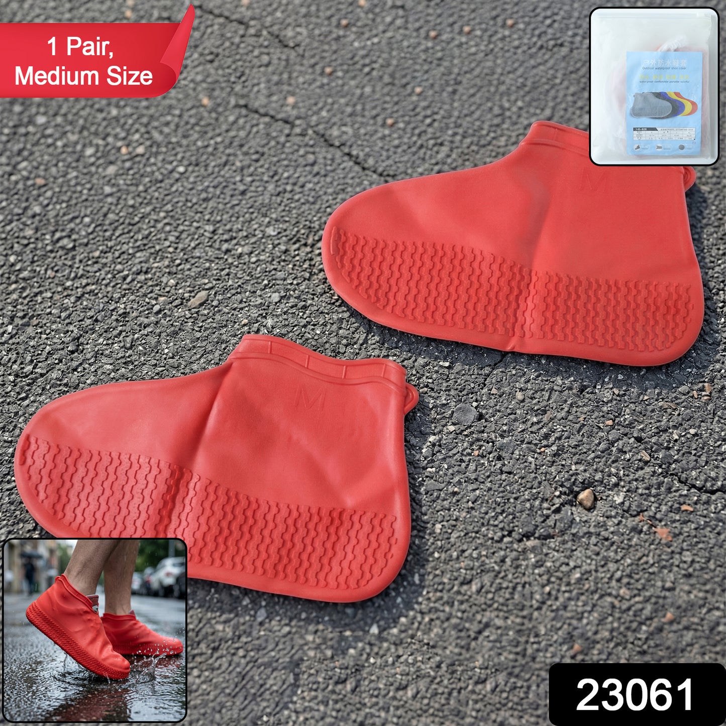 Waterproof Silicone Shoe Cover Red Color (1 Pair Medium Size)