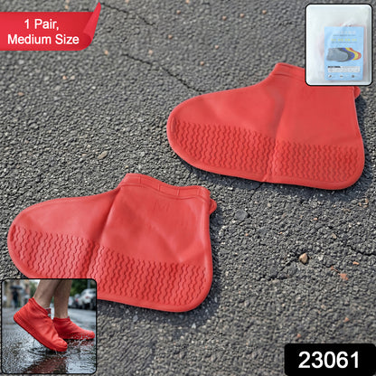 Waterproof Silicone Shoe Cover Red Color (1 Pair Medium Size)
