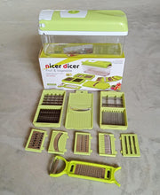 Plastic 13-in-1 grater and slicer with various tools for kitchen use