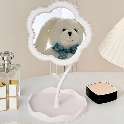 Flower-shaped Makeup Mirror Rotatable Makeup Mirror With Tray Table Vanity