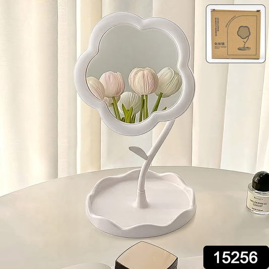 Flower-shaped Makeup Mirror Rotatable Makeup Mirror With Tray Table Vanity